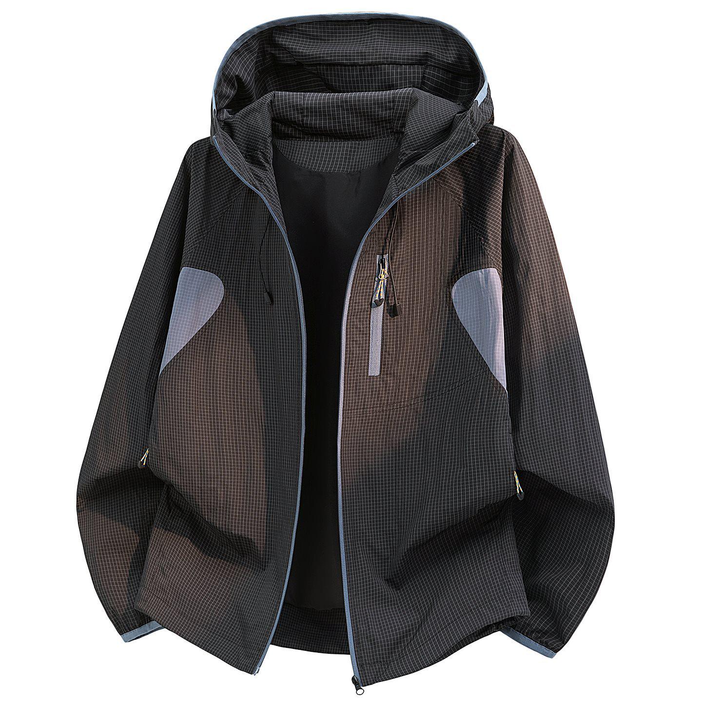Men s 2026 Color Block Hooded Windbreaker - Lightweight, Waterproof, Breathable, Outdoor Workwear Style 2XL