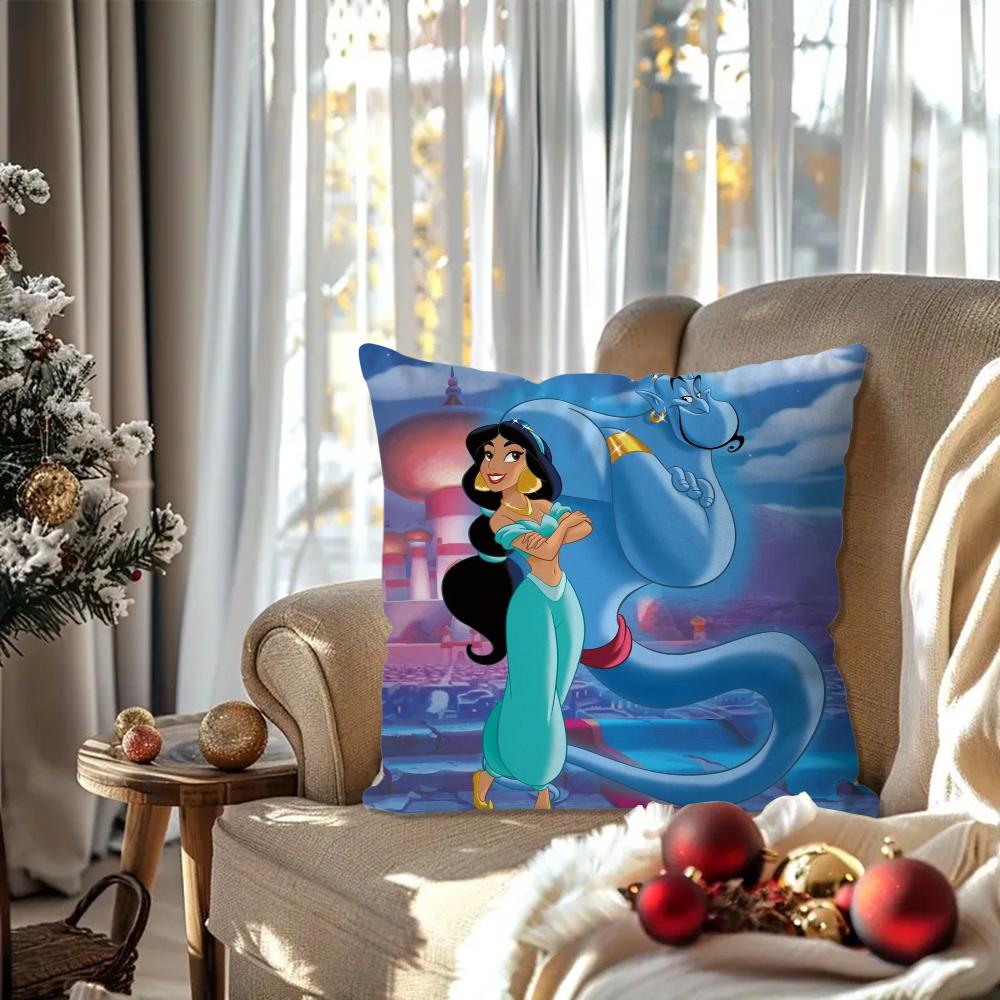 A-Aladdin Animated Fairy Tale Story Pillow Case Square Pillow Bedroom Sofa Leisure Comfort Car Living Room Home Decoration 40X40