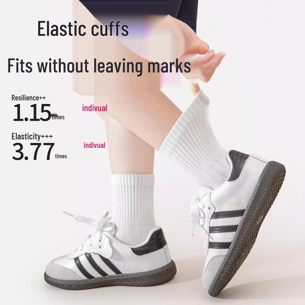 Children's Breathable Cotton Striped Mid-Calf Socks, Thin Mesh for Spring & Summer, Seamless Design for Boys & Girls