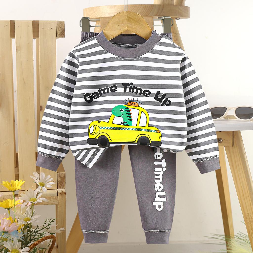 Cartoon Kinder 100% Baumwolle Unterwäsche Set Jungen & Mädchen Thermopyjama Weiches Langarm-Oberteil & Hose Gemütliche Homewear & Nachtwäsche