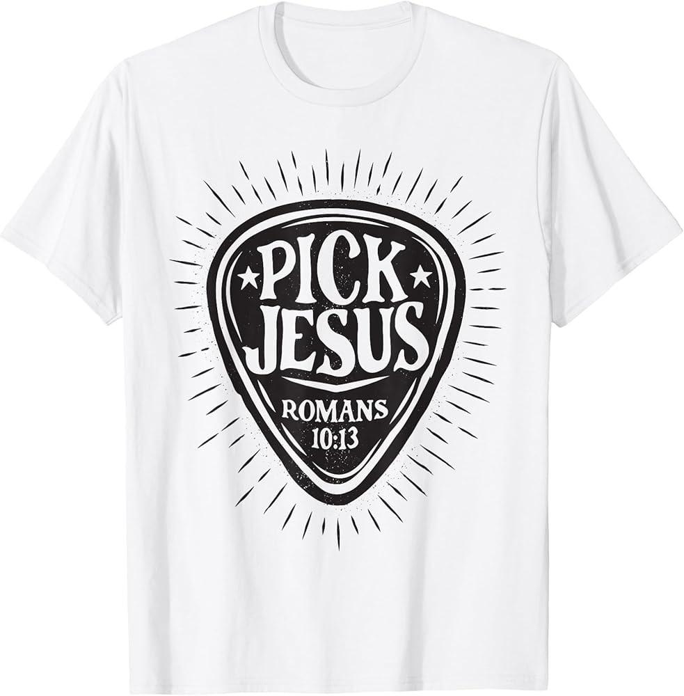 Guitar Pick Jesus Christian Music Guitarist Pastor Retro TShirt Unisex T-Shirt XL