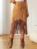Plus Size Women's Bohemian Tassel Skirt: Elegant High-Waisted Asymmetrical Design