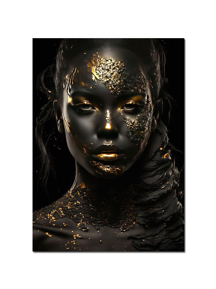 Schwarzgold Afrikanische Frau Porträt Poster Leinwand Malerei Abstrakte Wand Kunst Bild Für Moderne Wohnzimmer Dekoration