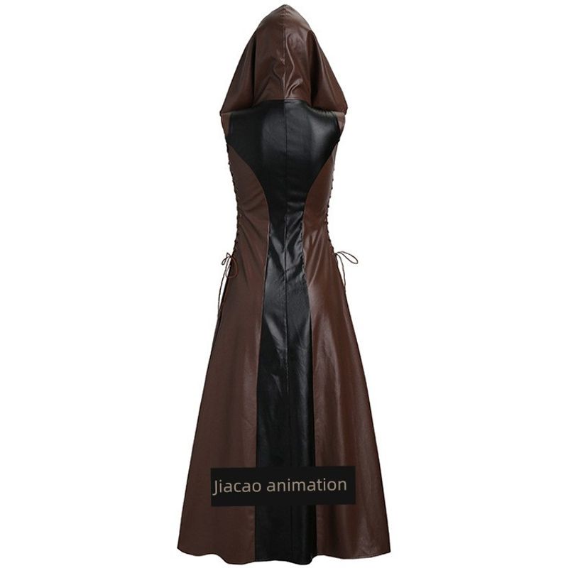 Amazon Wishebay European and American Hot-Selling Style, Chest-Tie Five-Size Sleeveless Hooded Long Leather Skirt in Stock