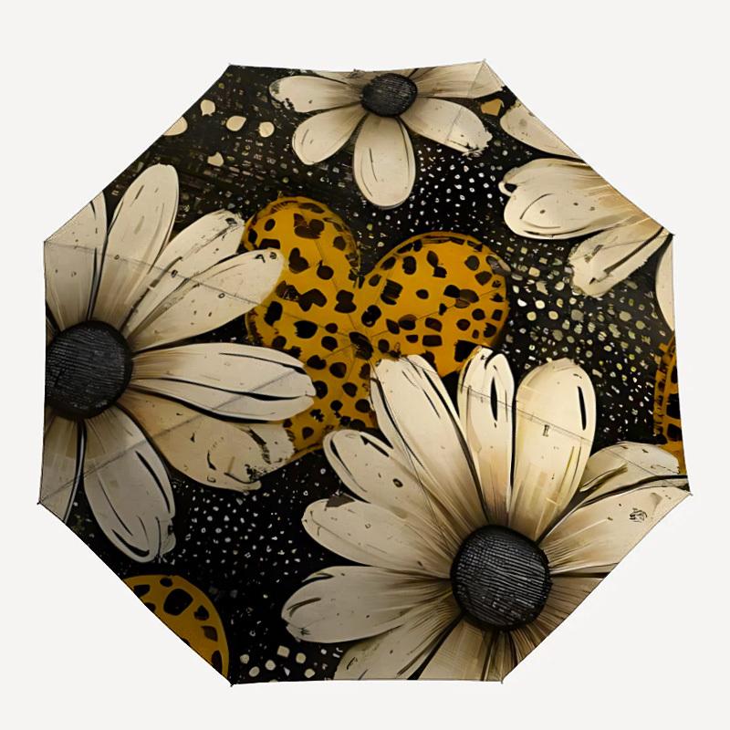 1pc Floral Leopard Automatic Folding Umbrella with 8-Rib Windproof Design, Portable Foldable Sunshade Umbrella For Halloween 127