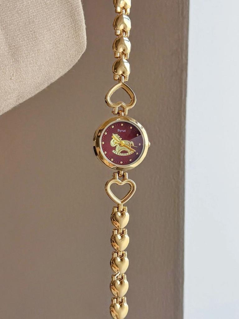 Fashion Casual Gold Women's Watch with Heart-Shaped Dial, Skeleton Bracelet, High-Quality Quartz Women's Watches Women's Gift