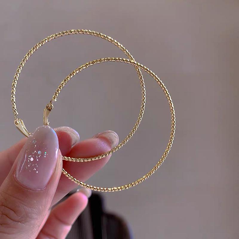 Women's Luxury Textured Metal Hoop Earrings - Versatile Niche Design