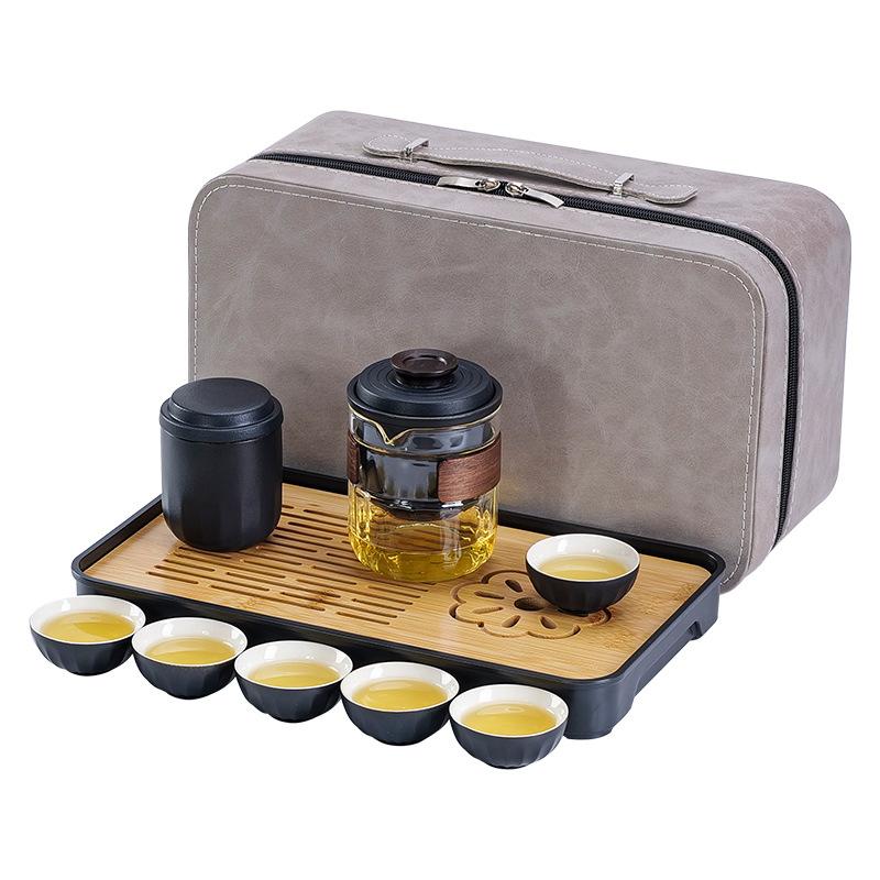 Reise-Teegeschirr aus Glas tragbares kleines Set Reise-Ein-Kännchen Vier Tassen Camping Express-Tasse tragbar Outdoor-Tee