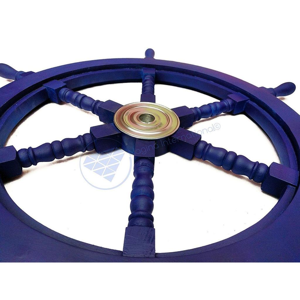 Nautical Handcrafted Wooden Ship Wheel - Home Wall Decor (24 Inches, Light Blue)