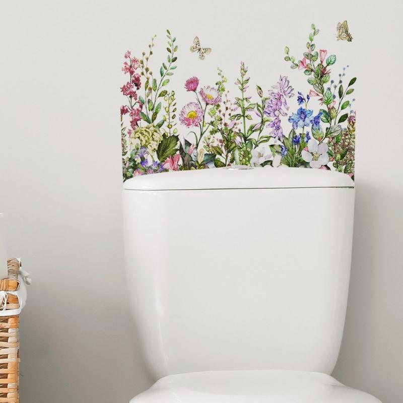 Flower&Butterfly Toilet Tank Sticker Self Adhesive Murals Stickers Bathroom Wall Sticker Flower Home Decorations Decals