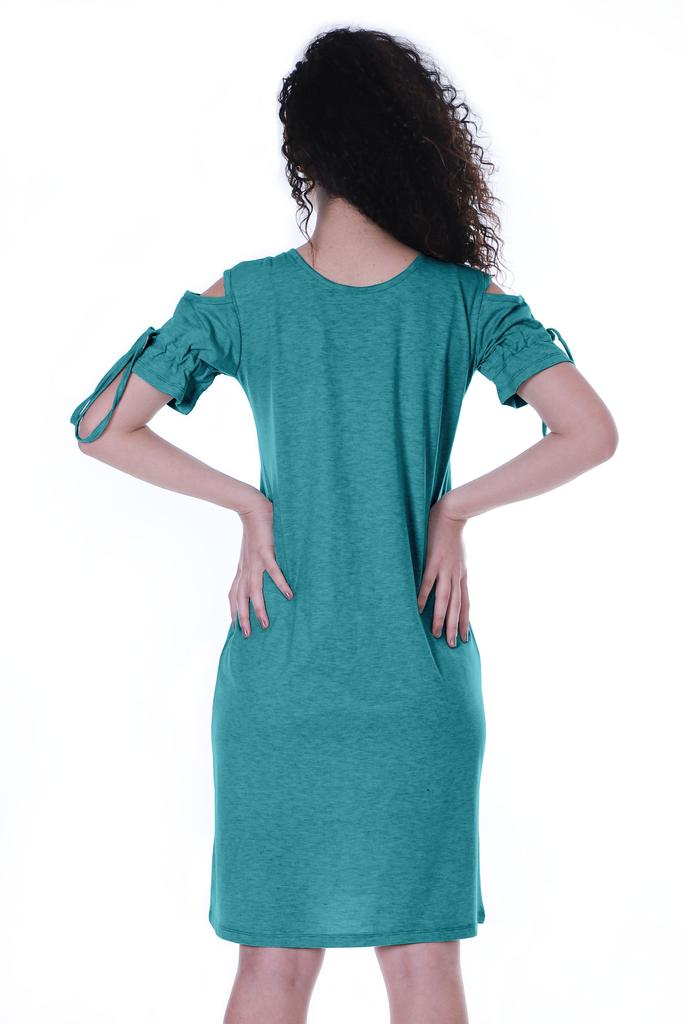 Moomaya Cold Shoulder T-shirt Dress Round Neck Casual Knee Length Summer Dresses For