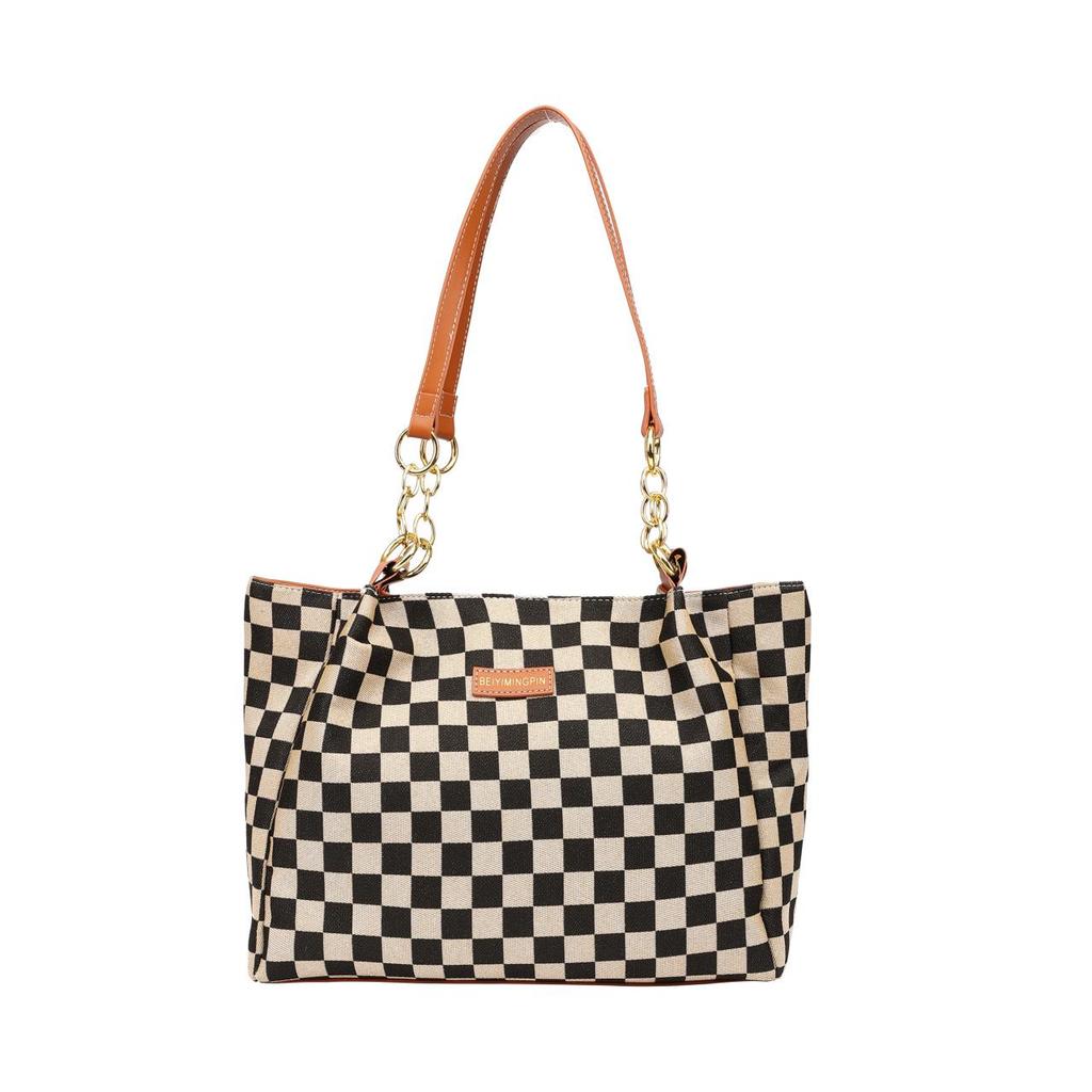 High-Capacity Retro Plaid Tote Bag - Casual European & American Style Handbag for Work & Commute