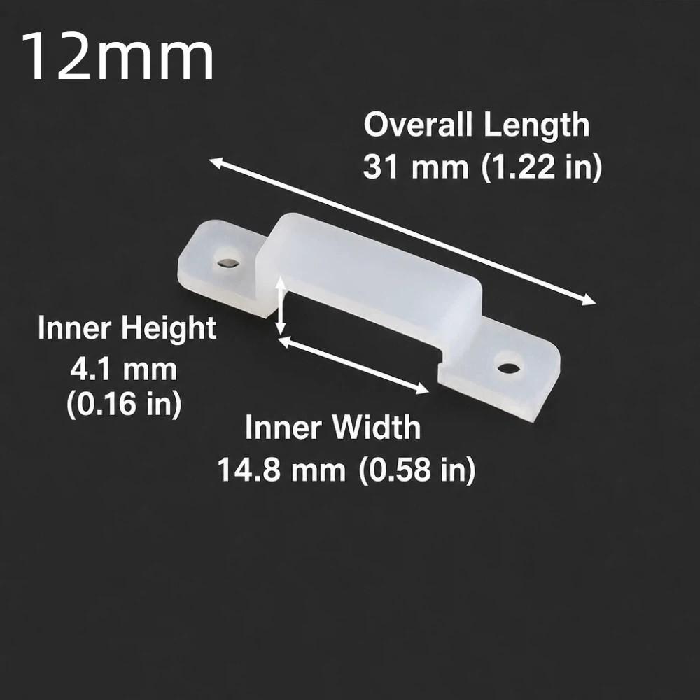 200 Pack 8/10/12mm LED Strip Clip Silicone Flexible Light Holder Clip Waterproof White LED Strip Light Clip