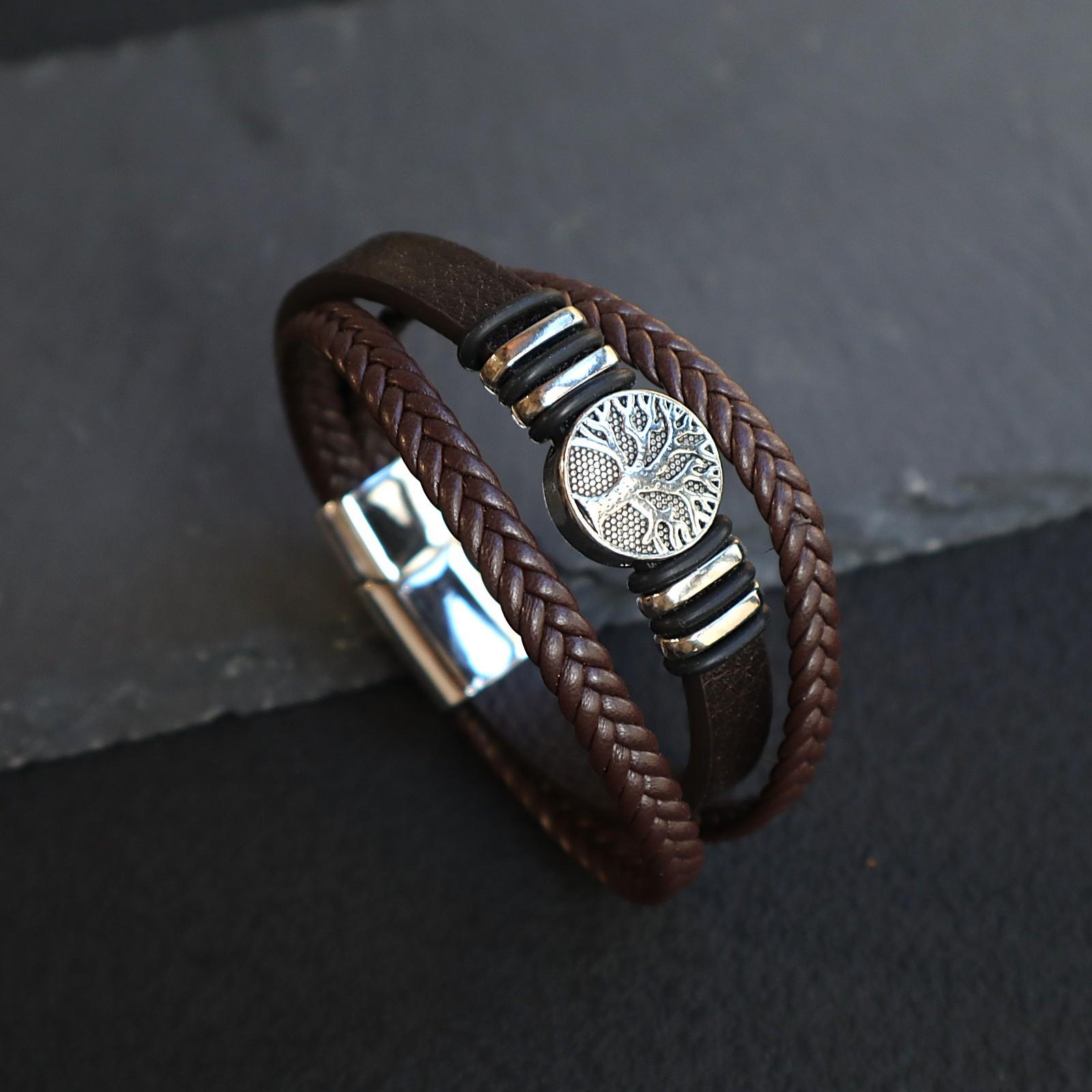 Men Vintage Multi Layer Handmade Braided Leather Rope Bracelet Ethnic Leather Cuff Accessory
