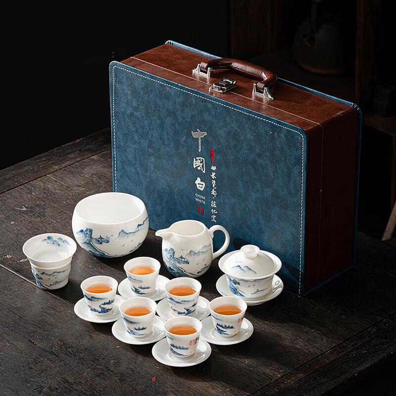 Chen Jianrui Hand-Painted Ceramic Gaiwan Tea Set