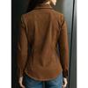 New Long-sleeved Deer Suede Shirt – Women’s Fitted Casual Shirt with Pockets