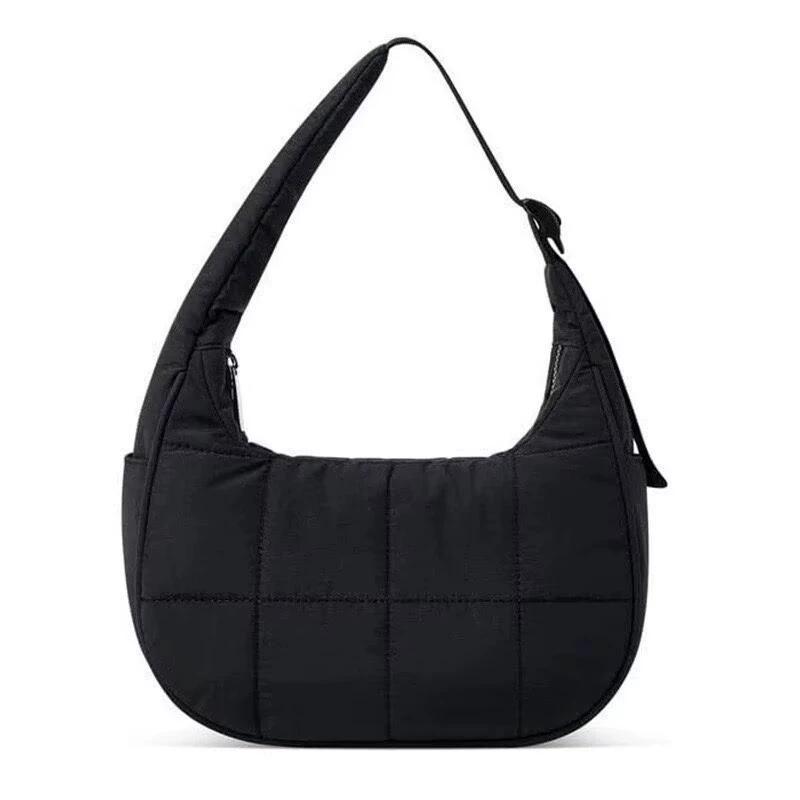 Women s Crescent Nylon Shoulder Bag, Quilted Fluffy Underarm Bag with Adjustable Strap for Daily Use чёрный