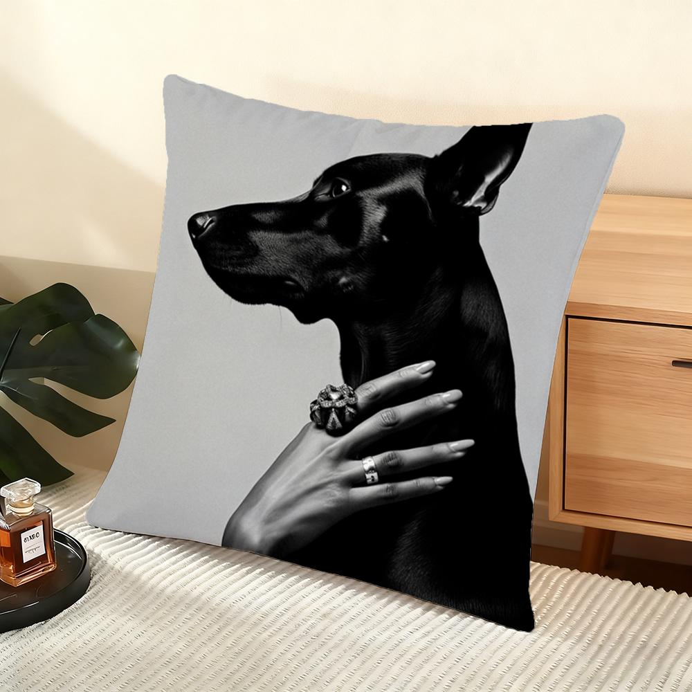 Dobermann Dog Cushion Cover Soft Short Plush Pillow Cover Smooth Cozy Texture Aesthetic Cushion Case Home Decor