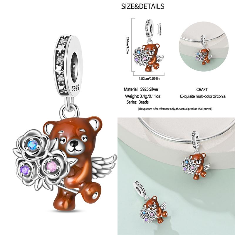 100% Copper Cute Little Bear Butterfly Flamingo Charms Beads Rose Princess Pendants Fit Diy Bracelets Jewelry Gifts