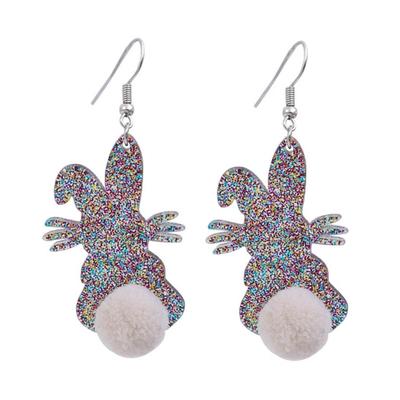 Orecchini pendenti con paillettes colorate a forma di animale, carini orecchini pendenti con coniglio acrilico e pompon di peluche, gioielli moda con ciondolo