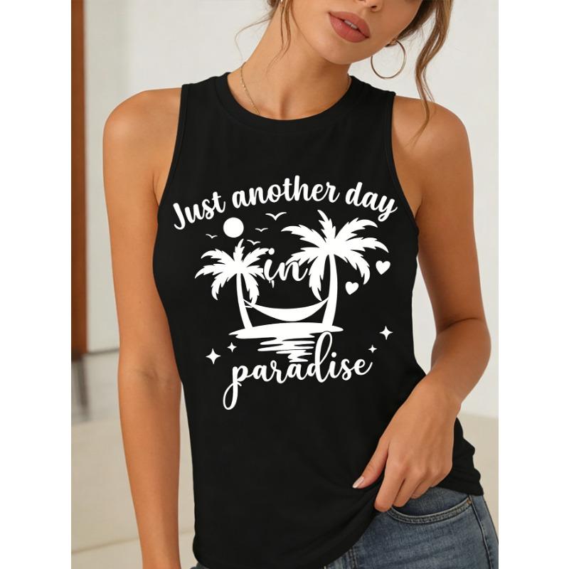 

Women s island print fashionable casual tank top, sleeveless sports tank top, women s sports wear, versatile and comfortable XL