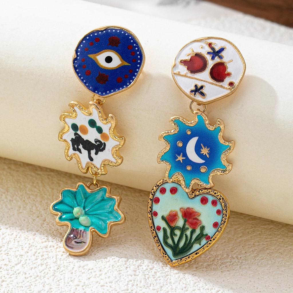 Vintage Artistic Creative Design Alloy Drop Oil Palm Tree Flower Drop Earrings for Women Fashion Banquet Party Jewelry Gifts