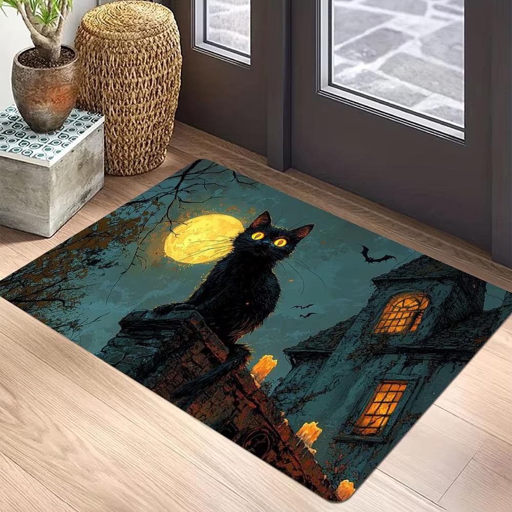 

VIKAMA Cute Cartoon Kitten Carpet Black Stain-Resistant Doormat Welcome Mat Rug For Bedroom Carpet For Live Room Home Decor 40X60CM (1.3X2FT