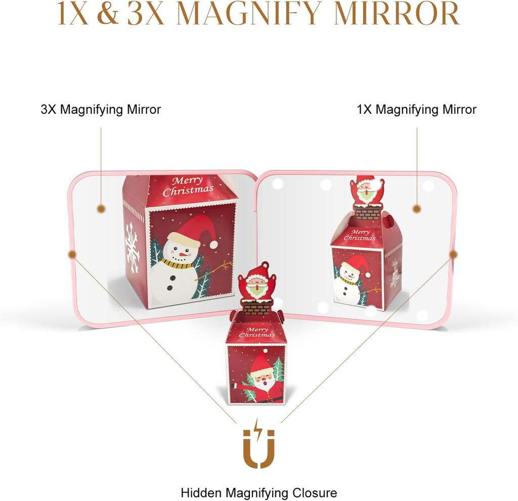 LED Vanity Makeup Mirror 1X/3X Magnification Compact Cosmetic Mirror with Light Cell Batteries Mini Portable for Purse Travel