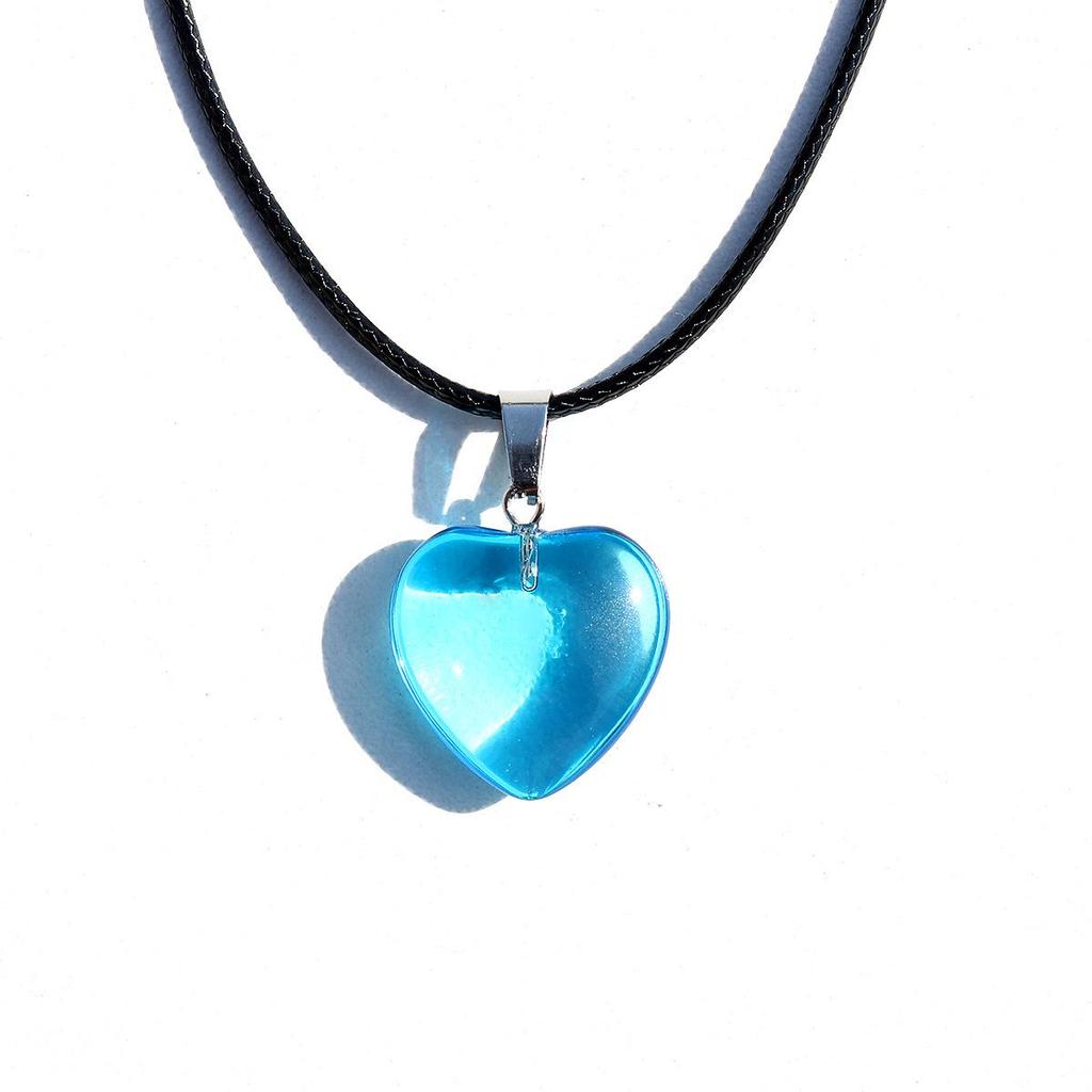 Colorful Heart Glass Pendant Leather Choker - Versatile & Stylish Necklace