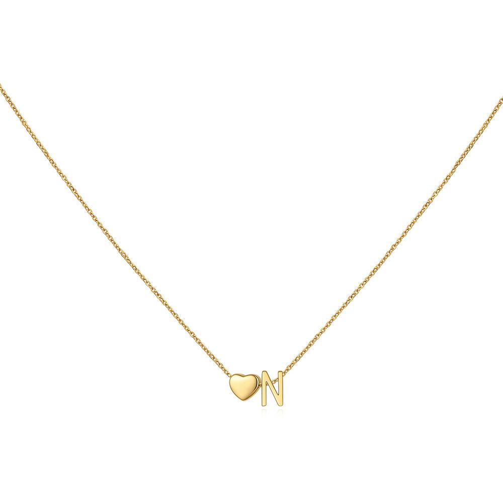 14K Gold Plated Stainless Steel A-Z Heart Initial Necklace Gold Silver Personalized Clavicle Gift for Women Unisex