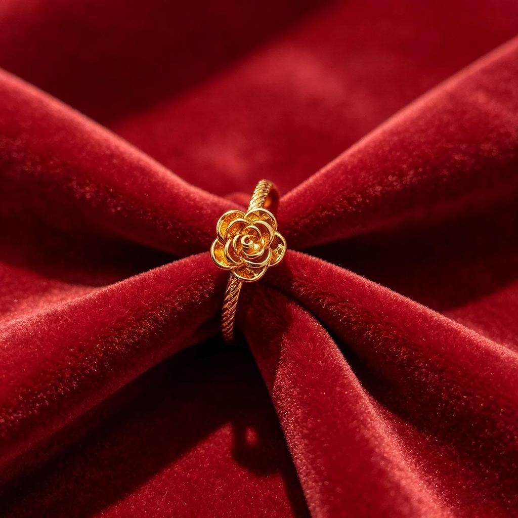 New Chinese-style rose hemp ring, adjustable open design, niche, daily wear, versatile Chinese accessory