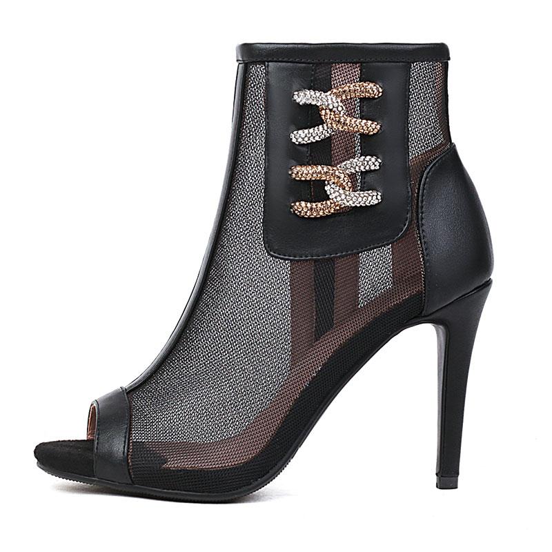 

Сексуальные босоножки с сеткой на высоком каблуке, летняя модная тенденция, удобные ботинки с открытым носком, туфли на шпильке, женская обувь для джазовых танцев 35