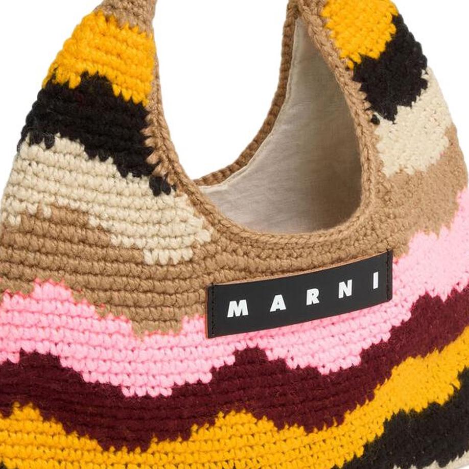 Marni Market Letter Patch Wave Design Woven Technology Acrylic Knit Mini Handbag Women handbag Brown Multicolor SHMH0050A2FW305STW54