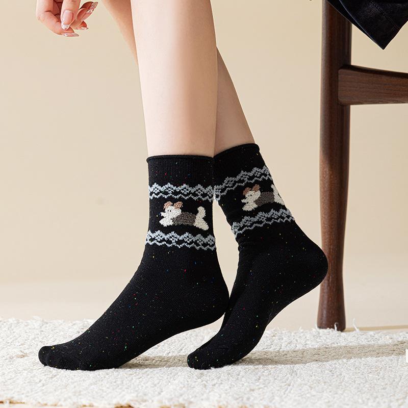 Dame Printemps et Automne Dessin Animé Mignon Animal Douce Idée Fil Bord Ourlet Vent Collège Chaussettes Tube Empilables