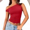 Slant Neck Top, Sexy Babes Slanted Shoulders, Solid Color Vest, Summer Women's Off-the-shoulder Pullover, Off-the-navel Women's Clothing