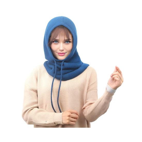 Strickmütze Schal Kombi Einfarbig Verstellbarer Kordelzug Kapuzenschal Damen Winter Warm Winddicht Elastisch Thermomütze