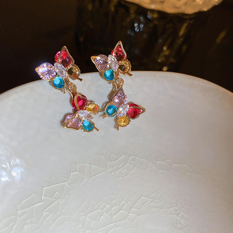 Mori sweet diamond-set love flower earrings temperament small fresh stud earrings personality cute girl heart earrings