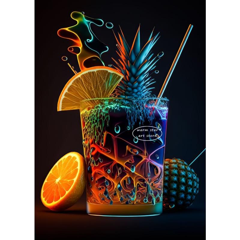 Cocktails Drink Fruit Neon Sign Posters and Prints Canvas Painting Wall Art Picture for Wine Shop Bar Club Room Home Decor