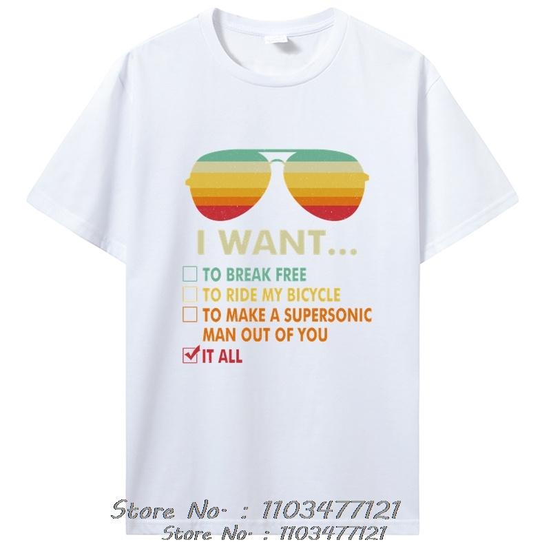 Funny Music Lover Gift Bicycle Costume I Want It All Classic T-Shirt Men's Clothing Men Cotton Tshirt Graphic T Shirts Tees