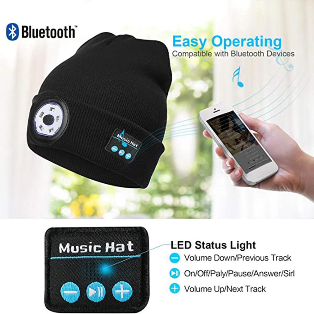 Bluetooth 5.0 LED Beanie Hat with LED Light Built In Stereo Speakers and Mic Warm Hat for Sports and Outdoors