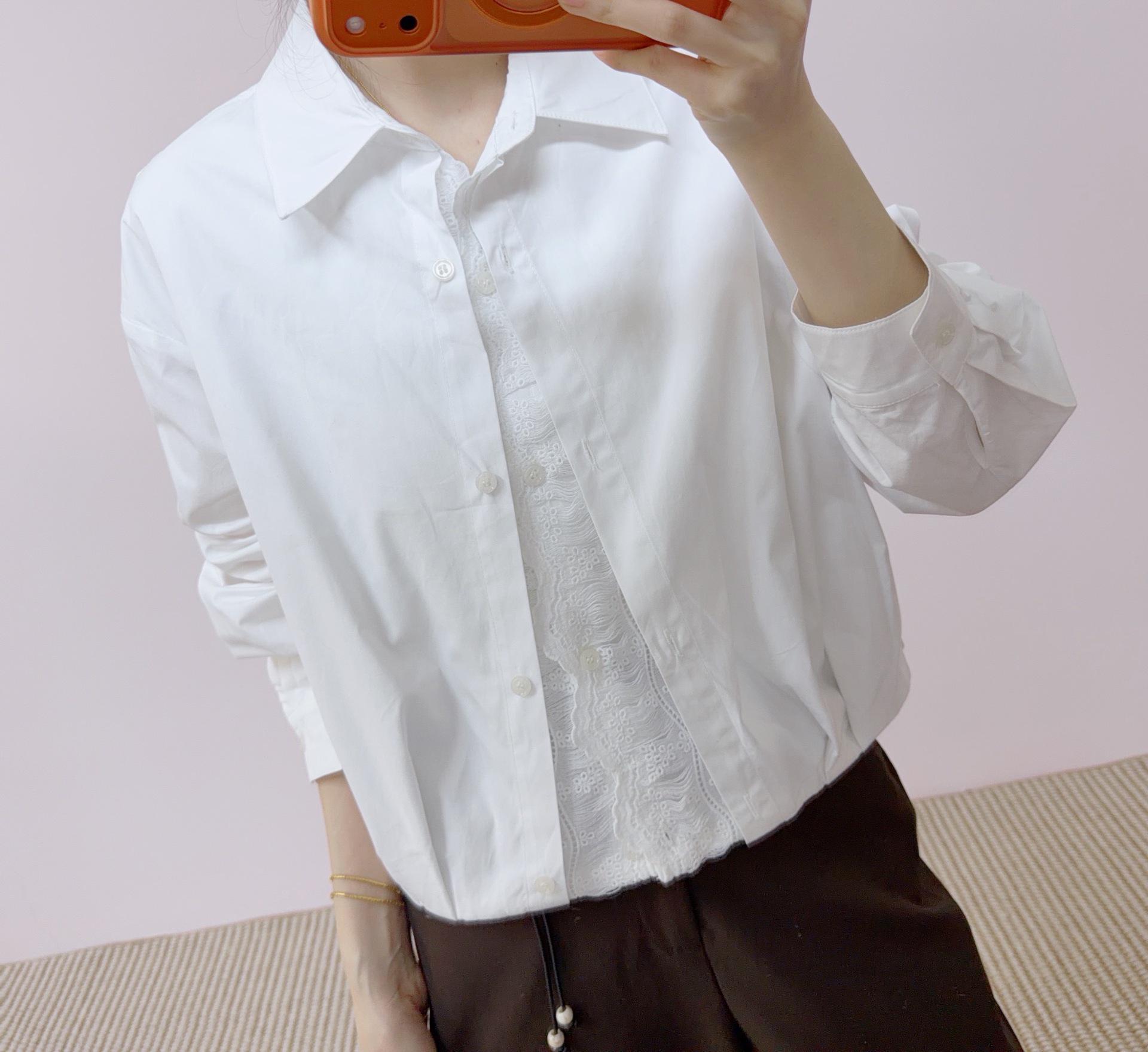 

2026 Summer/Autumn Fashion Patchwork Lace Two-Piece Look Shirt Top M (45-60 kg) грязно-белый