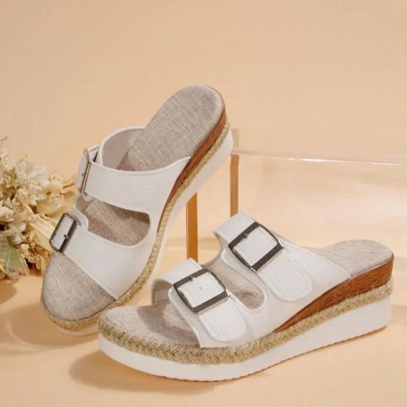 Mode 2024 Heißer Verkauf frauen Schuhe Peep Toe frauen Hausschuhe Mode Gürtel Schnalle Casual Hausschuhe Frauen Neue Plus Größe keil Hausschuhe