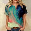 Women Casual Printed Henley Neck Button Front Pocket Short Sleeve Linen Cotton Shirt Blouse Top for Summer