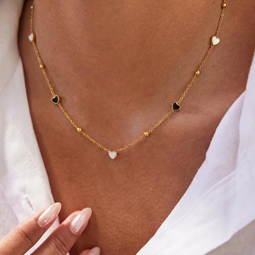 Stainless Steel Exquisite Love Heart Necklace For Women Romantic Double Color Enamel Heart Choker Party Valentine Jewelry Gift