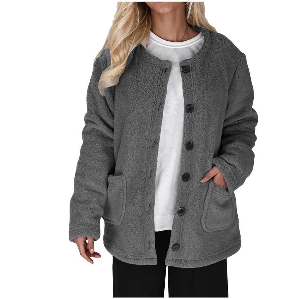Women's Winter Coat Long Sleeved Lapel Button Pocket Wool Lambskin Jacket