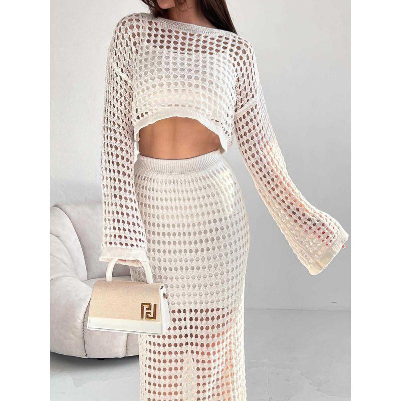 Knitted Mesh Hollowed out Suit Skirt Thin Knitted Net Woven Cut Out Suit Skirt for Women