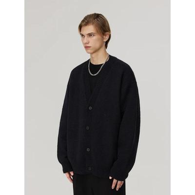 Autumn Men's V-neck Knitted Cardigan Jacket Korean Style Trendy Solid Loose Casual Lazy Style Sweater