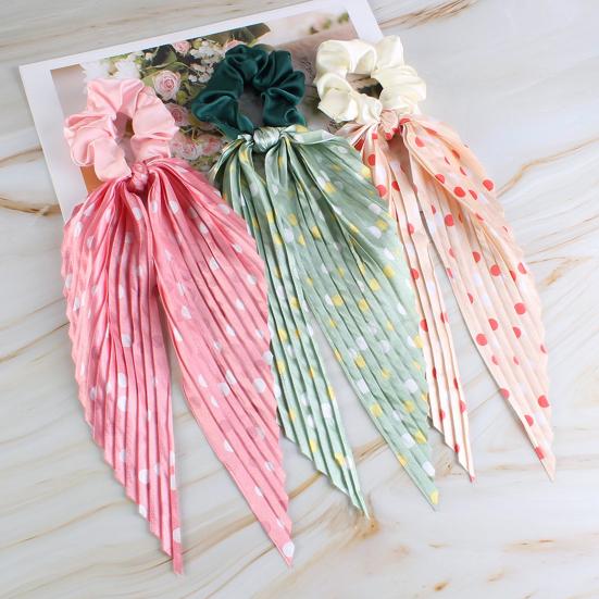 Hair Rope Dot Print Handmade Pleated Ribbon Hair Tie No Damage High Elasticity Ponytail Holder Daily Hair Accessory