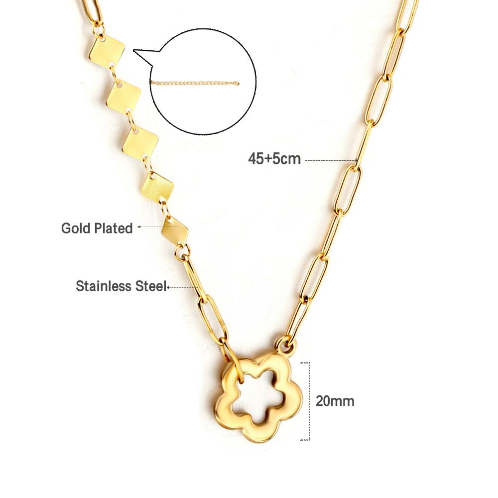 Geometric Hollowed Pendant Fashion Necklace Custom 18k Gold Plated Non Tarnish Necklace Stainless Steel Heart Necklace for Women