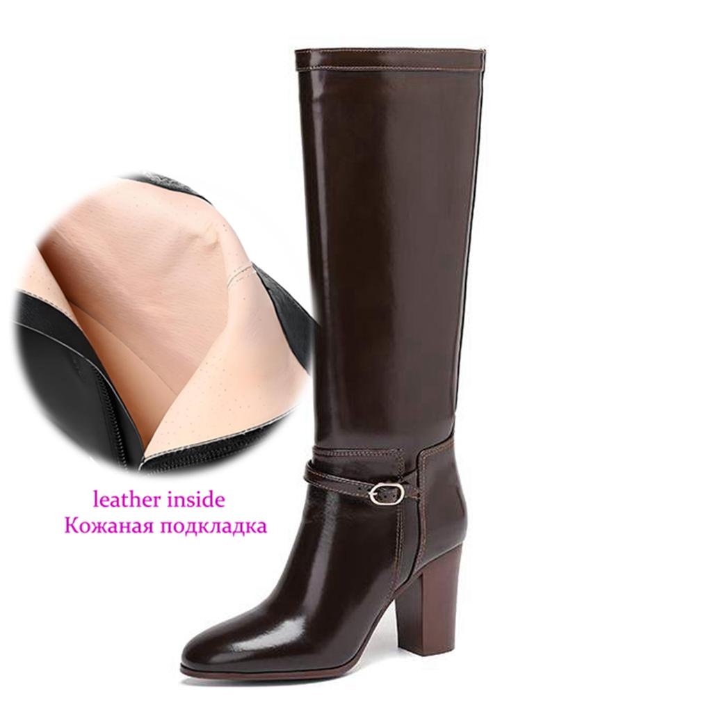 Krazing Pot Cow Split Skin Round Toe thick high Heels Knight Boots Size 46 Size 45 Slip on Plus Size Women Metal Buckle Thigh High Boots